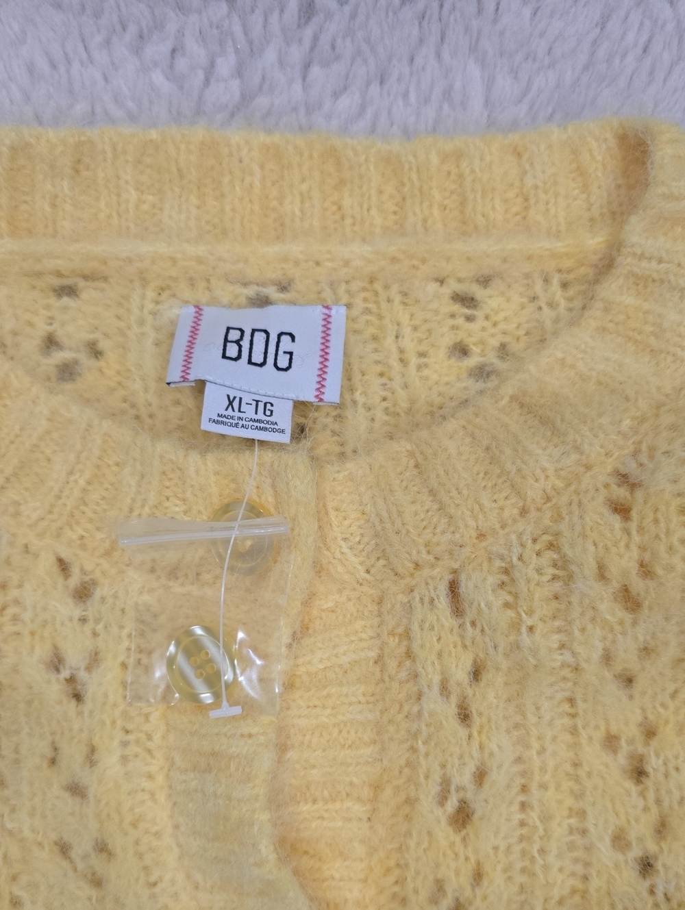 BDG Soft Yellow Openwork Button Cardigan - Picture 2 of 7